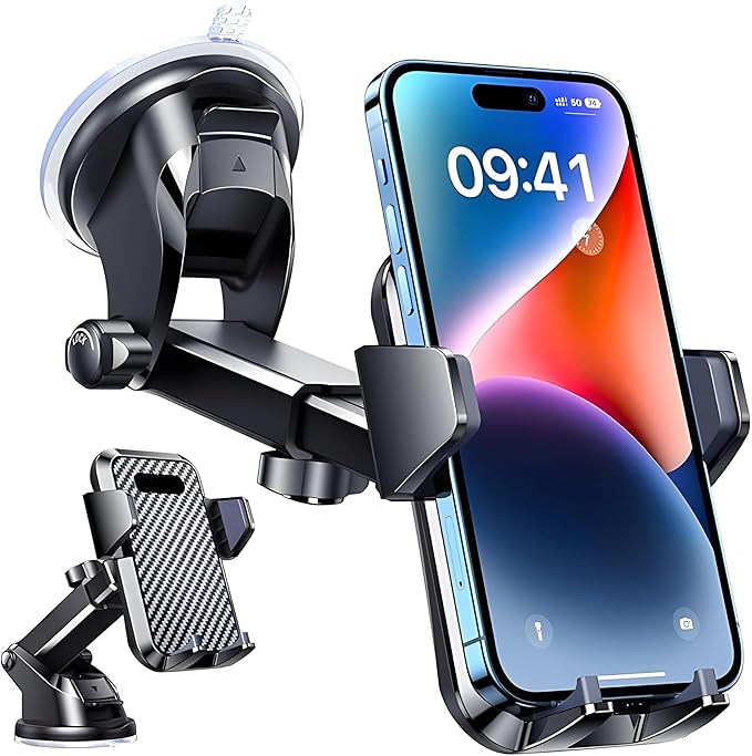 Universal Car Phone Holder 2025 Upgraded Strong Suction,Adjustable Car Phone Mount 360° Rotation for Dashboard/Windscreen, One Button Release Automobile Cradle for iPhone 4.0''-7.0'' All Smartphones