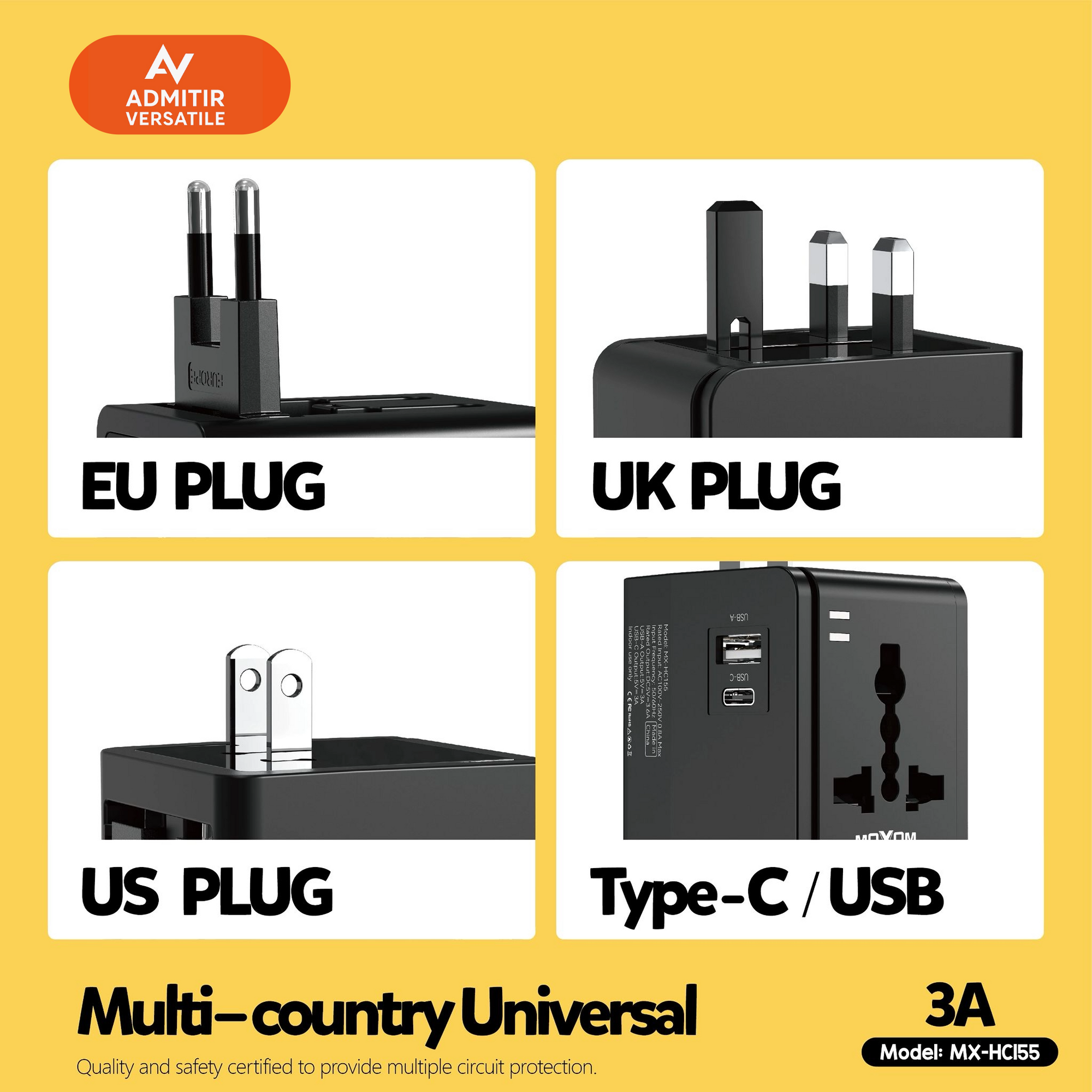 3-In-1 UK/EU/US Travel Charger