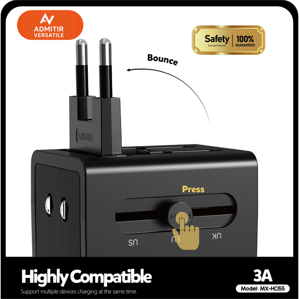 3-In-1 UK/EU/US Travel Charger