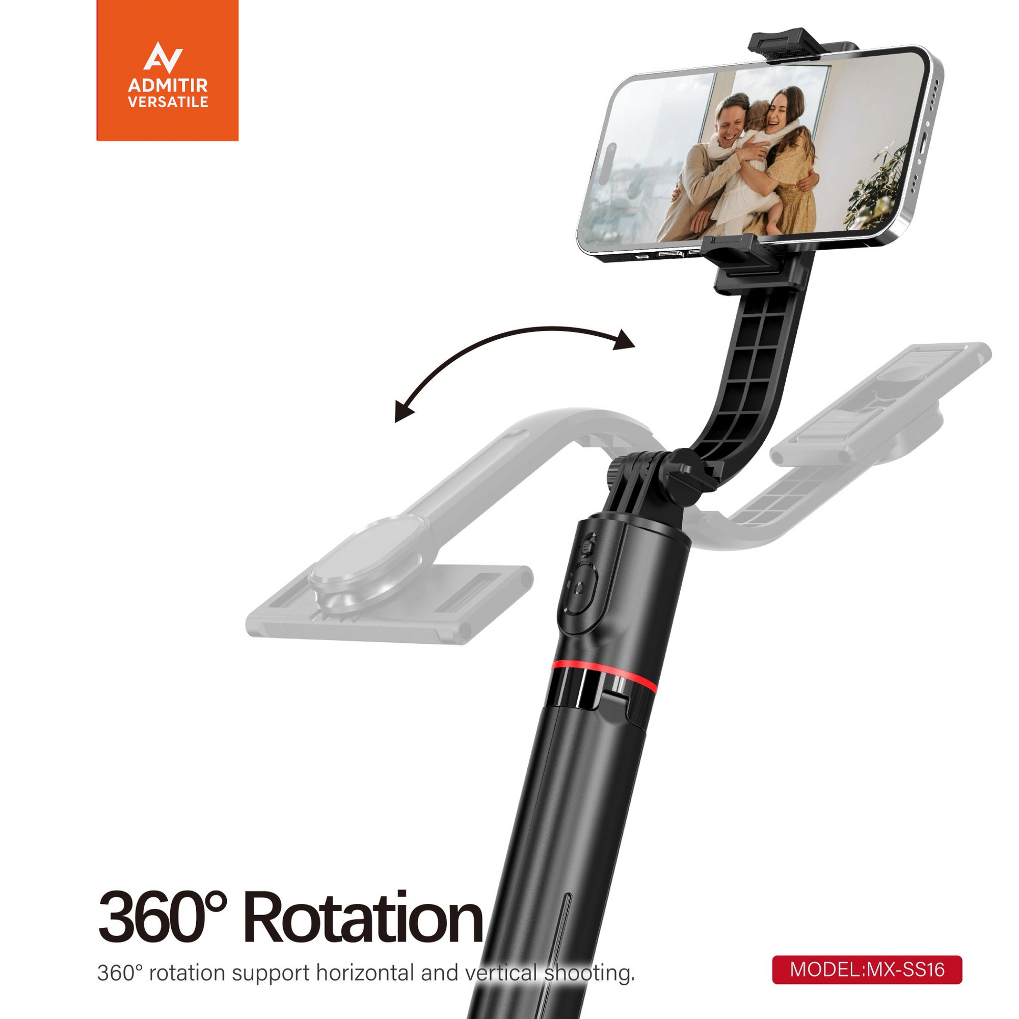 Black Portable 3-In-1 Selfie Stick