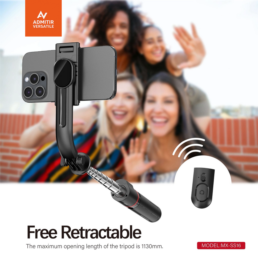 Black Portable 3-In-1 Selfie Stick