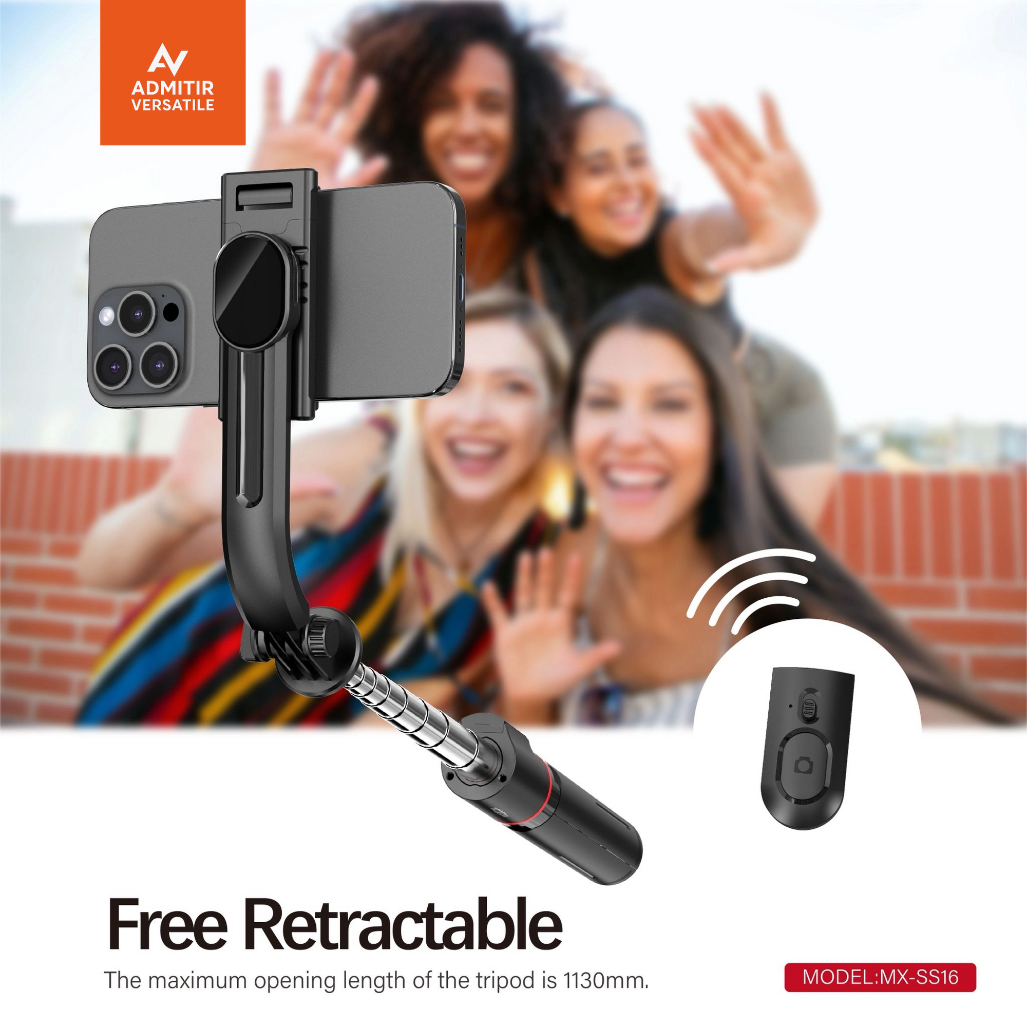 Black Portable 3-In-1 Selfie Stick
