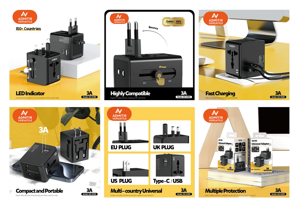 3-In-1 UK/EU/US Travel Charger